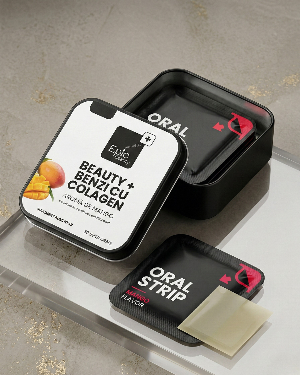 BEAUTY+ BENZI CU COLAGEN - Supliment alimentar cu aromă de mango pentru îngrijirea pielii.