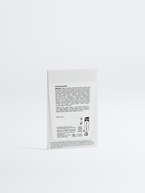 Cremă cu peptide zi și noapte, mostră 2 ml, plic Epic Beauty, spate cu ingrediente